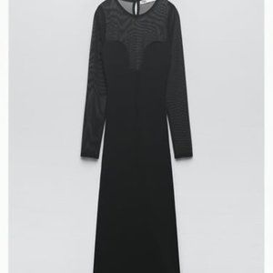 FREE PEOPLE Semi-Sheer Detail Knit Dress BLACK